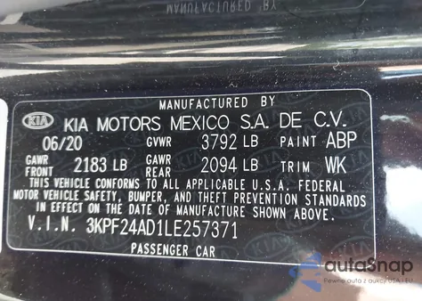 2020 Kia Forte Fe из США, поврежденный, VIN 3KPF24AD1LE257371